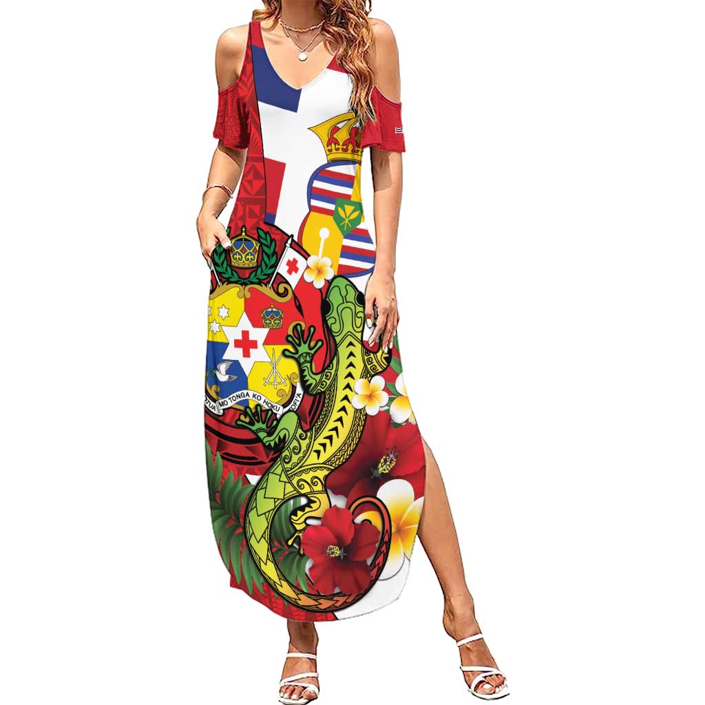 Hawaii And Tonga Summer Maxi Dress King Kalakaua Tribal Gecko Tongan Ngatu
