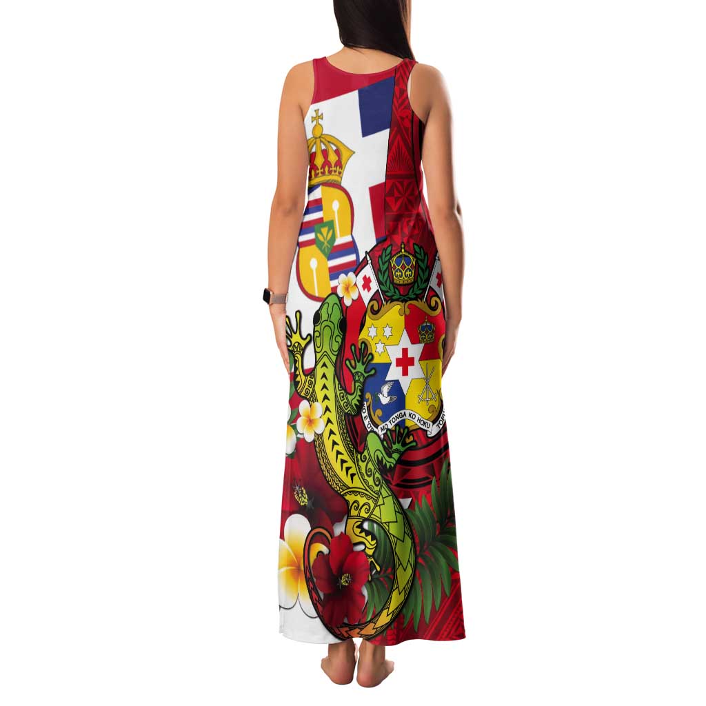 Hawaii And Tonga Tank Maxi Dress King Kalakaua Tribal Gecko Tongan Ngatu
