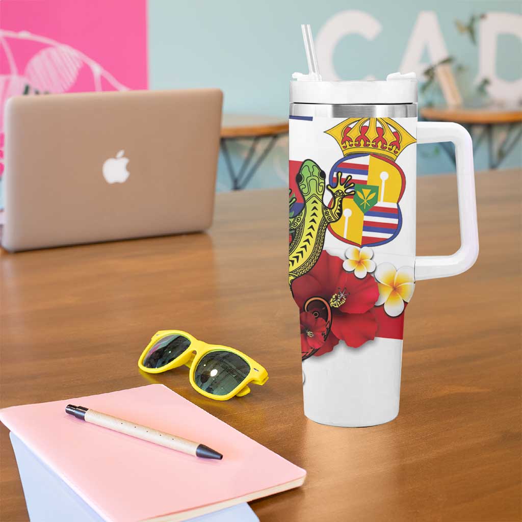 Hawaii And Tonga Tumbler With Handle King Kalakaua Tribal Gecko Tongan Ngatu
