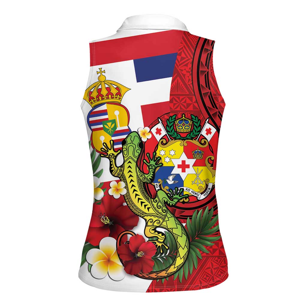 Hawaii And Tonga Women Sleeveless Polo Shirt King Kalakaua Tribal Gecko Tongan Ngatu