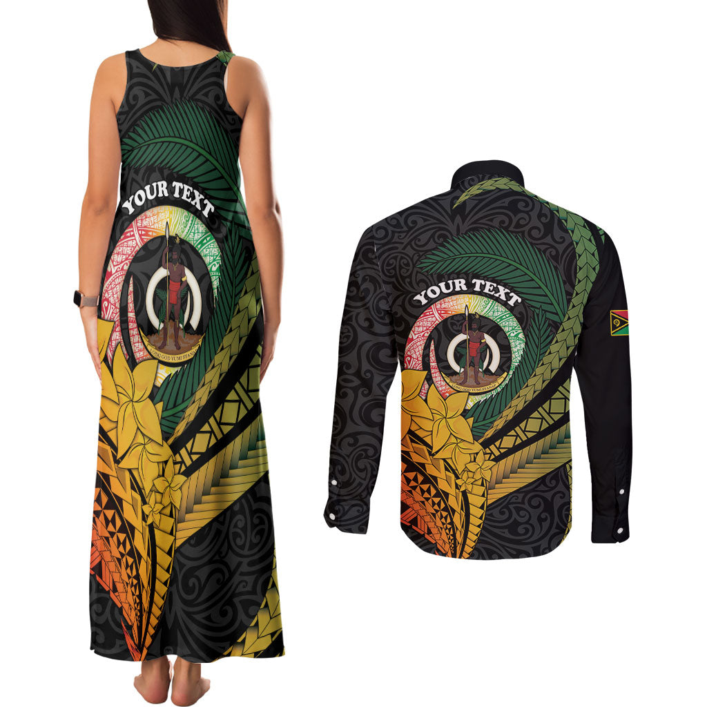 Personalised Vanuatu Independence Day Couples Matching Tank Maxi Dress and Long Sleeve Button Shirt July 30 Pig Tusk Long God Yumi Stanap LT14 - Polynesian Pride