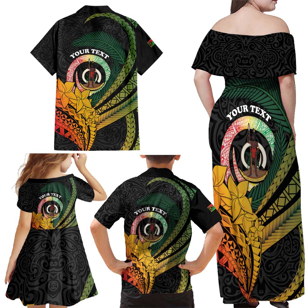 Personalised Vanuatu Independence Day Family Matching Off Shoulder Maxi Dress and Hawaiian Shirt July 30 Pig Tusk Long God Yumi Stanap
