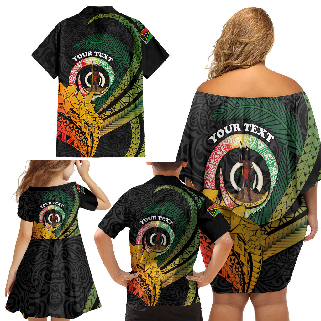 Personalised Vanuatu Independence Day Family Matching Off Shoulder Short Dress and Hawaiian Shirt July 30 Pig Tusk Long God Yumi Stanap LT14 - Polynesian Pride