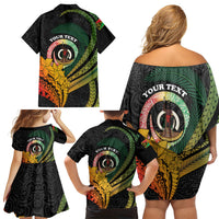 Personalised Vanuatu Independence Day Family Matching Off Shoulder Short Dress and Hawaiian Shirt July 30 Pig Tusk Long God Yumi Stanap LT14 - Polynesian Pride