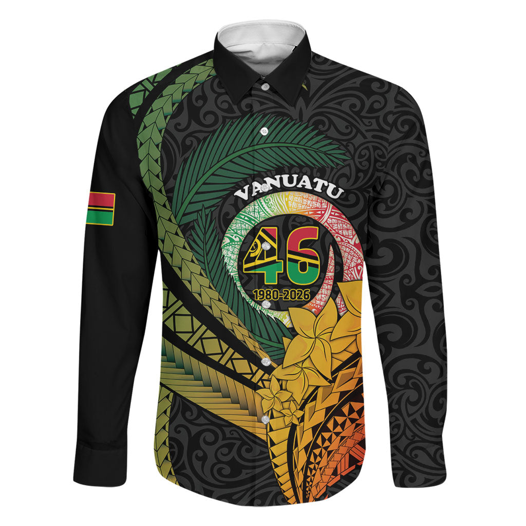 Personalised Vanuatu Independence Day Family Matching Off Shoulder Short Dress and Hawaiian Shirt July 30 Pig Tusk Long God Yumi Stanap LT14 Dad's Shirt - Long Sleeve Black - Polynesian Pride