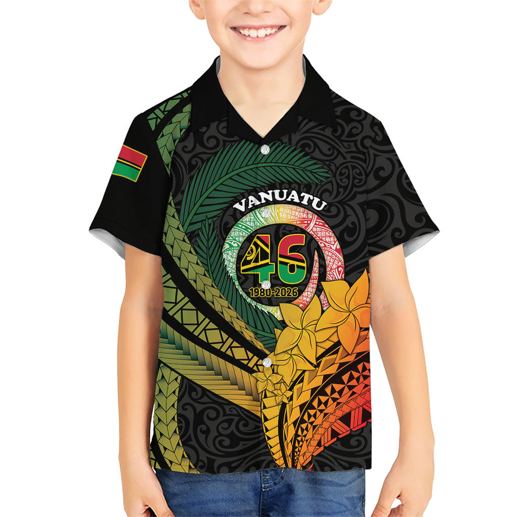 Personalised Vanuatu Independence Day Family Matching Off Shoulder Short Dress and Hawaiian Shirt July 30 Pig Tusk Long God Yumi Stanap LT14 Son's Shirt Black - Polynesian Pride