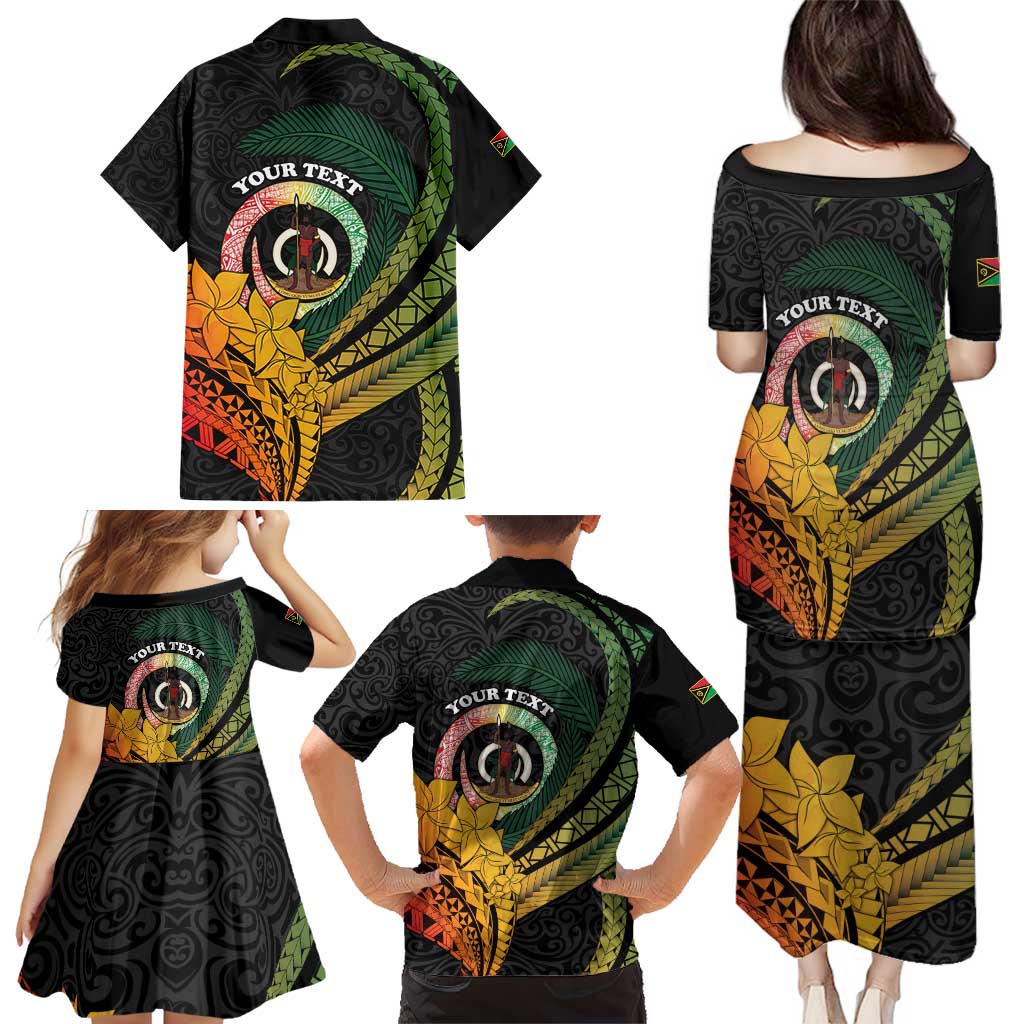 Personalised Vanuatu Independence Day Family Matching Puletasi and Hawaiian Shirt July 30 Pig Tusk Long God Yumi Stanap