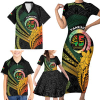 Personalised Vanuatu Independence Day Family Matching Short Sleeve Bodycon Dress and Hawaiian Shirt July 30 Pig Tusk Long God Yumi Stanap