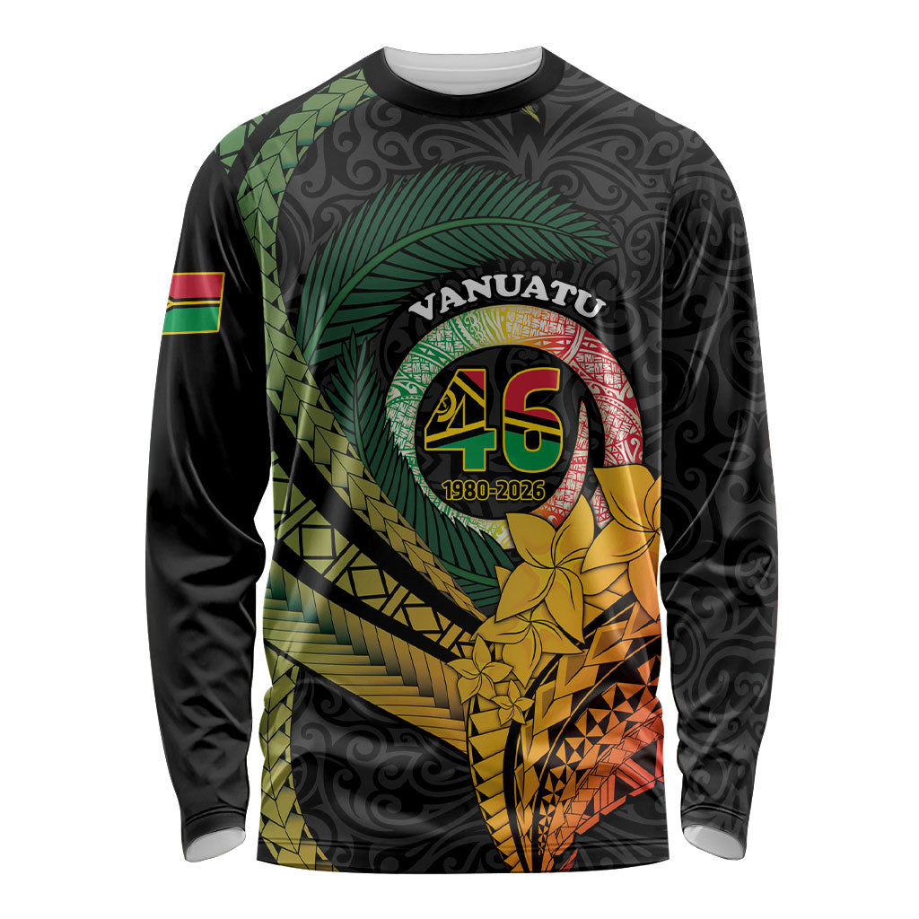 Personalised Vanuatu Independence Day Long Sleeve Shirt July 30 Pig Tusk Long God Yumi Stanap LT14 Unisex Black - Polynesian Pride
