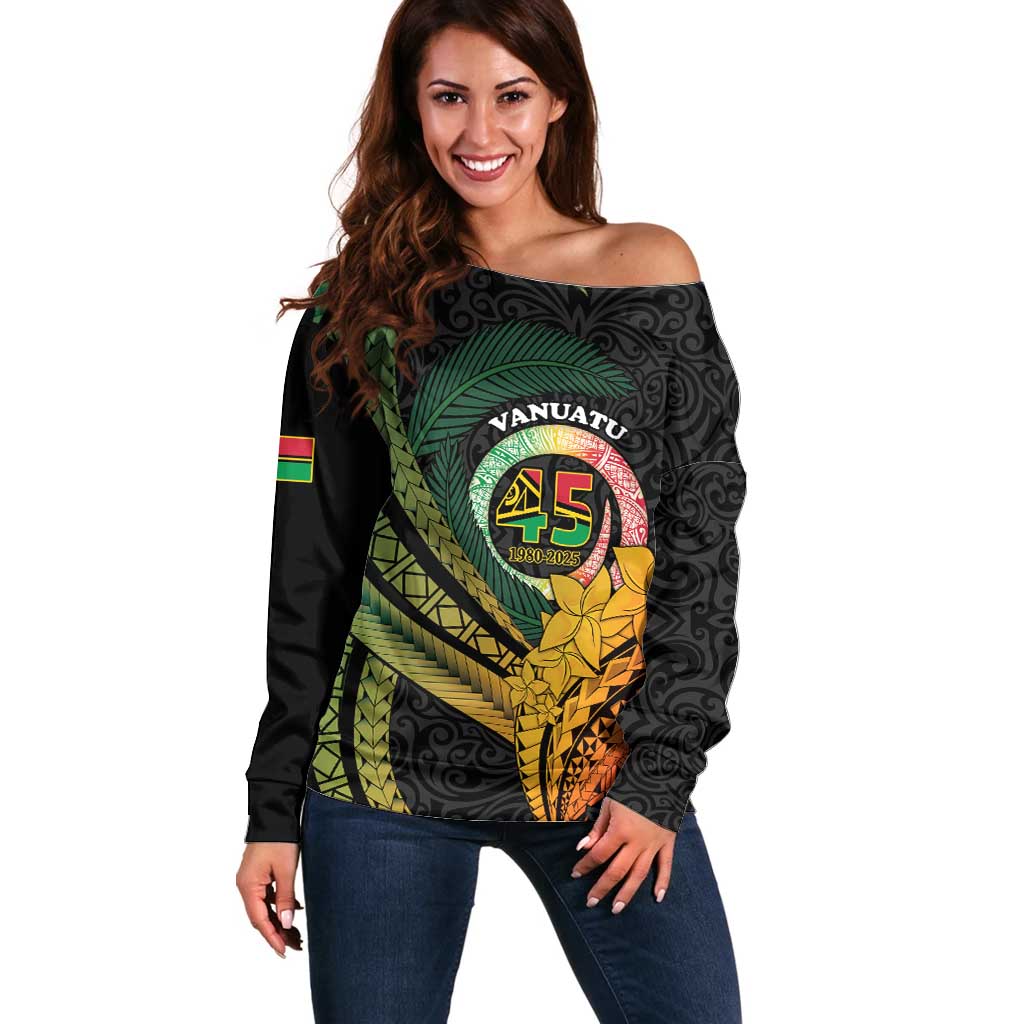 Personalised Vanuatu Independence Day Off Shoulder Sweater July 30 Pig Tusk Long God Yumi Stanap