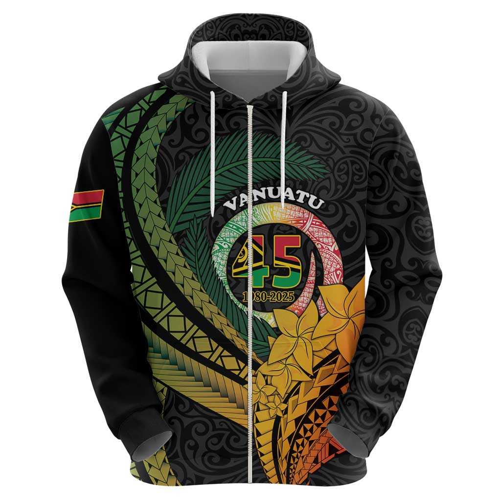 Personalised Vanuatu Independence Day Zip Hoodie July 30 Pig Tusk Long God Yumi Stanap