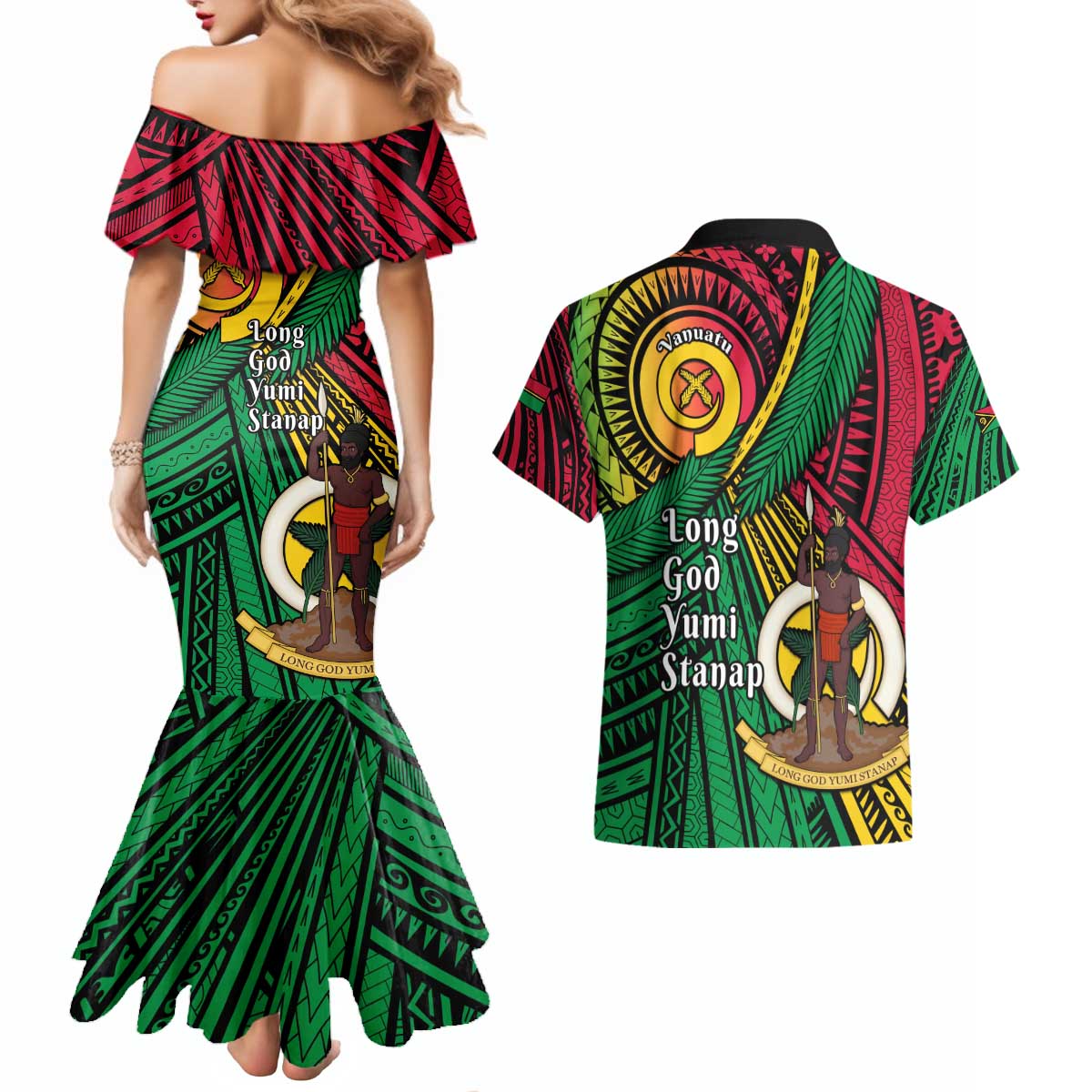 Halo Vanuatu Couples Matching Mermaid Dress and Hawaiian Shirt Happy 45th Independence Anniversary