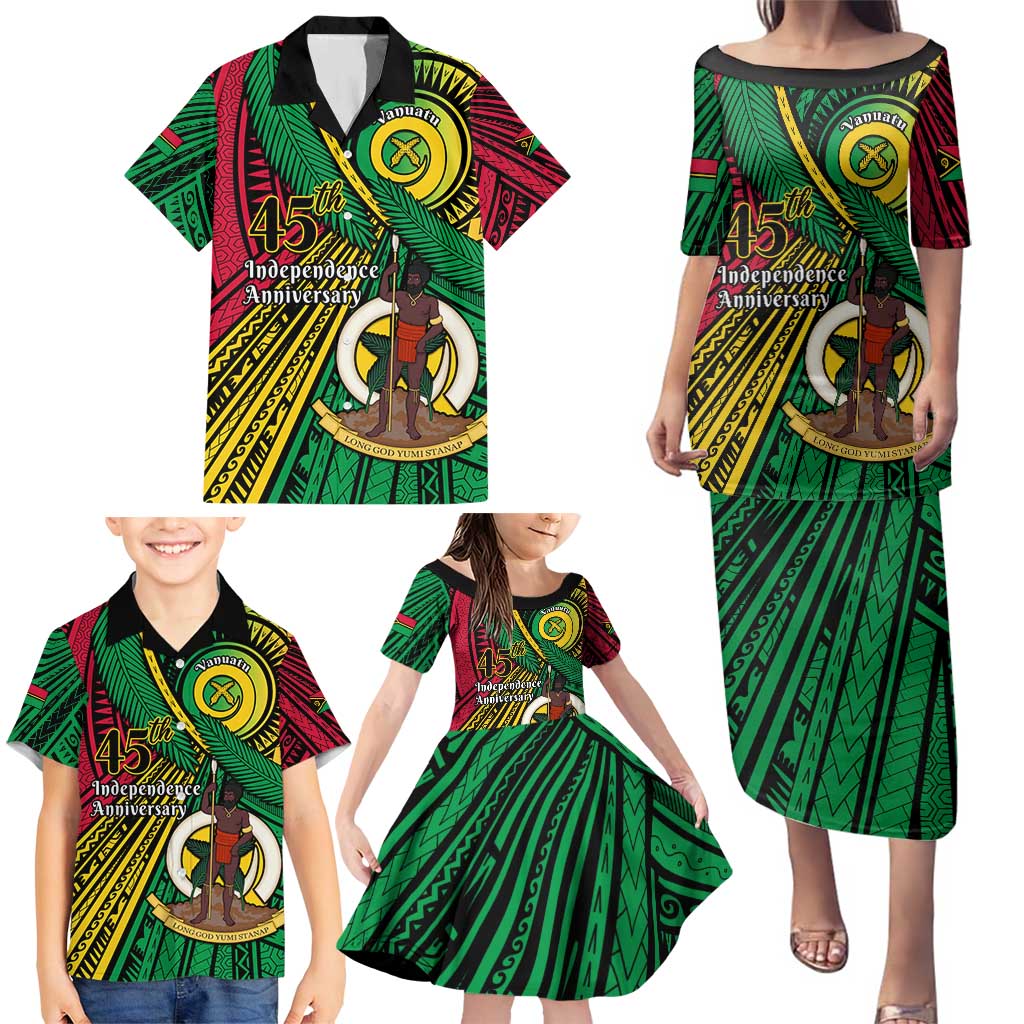 Halo Vanuatu Family Matching Puletasi and Hawaiian Shirt Happy 45th Independence Anniversary