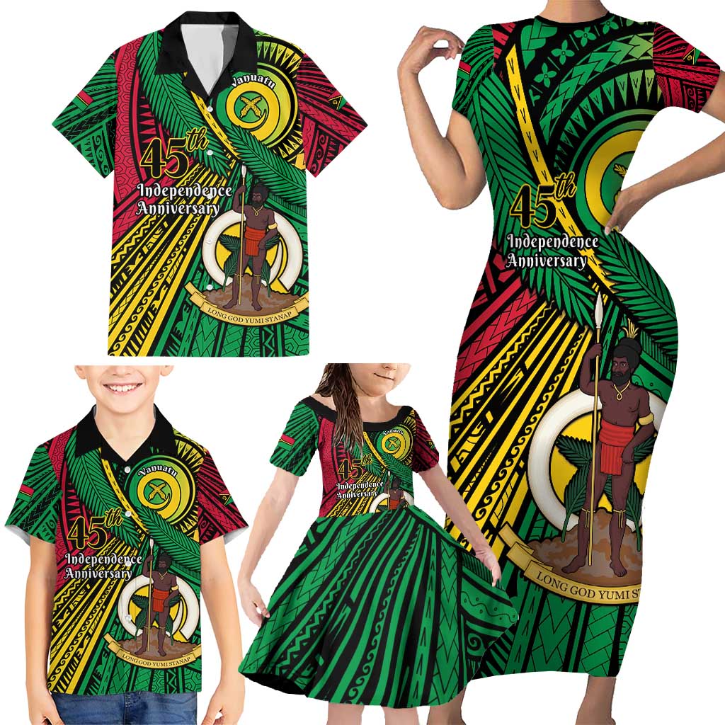 Halo Vanuatu Family Matching Short Sleeve Bodycon Dress and Hawaiian Shirt Happy 45th Independence Anniversary