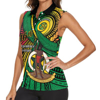 Halo Vanuatu Women Sleeveless Polo Shirt Happy 46th Independence Anniversary LT14 - Polynesian Pride