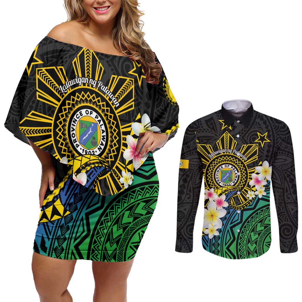 Lalawigan ng Palawan Couples Matching Off Shoulder Short Dress and Long Sleeve Button Shirt Philippines Province Land of Promise