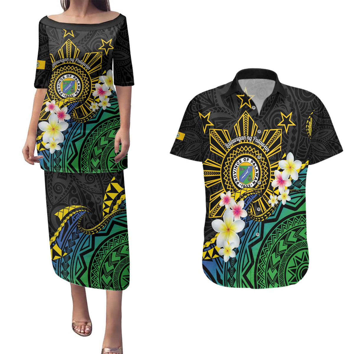 Lalawigan ng Palawan Couples Matching Puletasi and Hawaiian Shirt Philippines Province Land of Promise