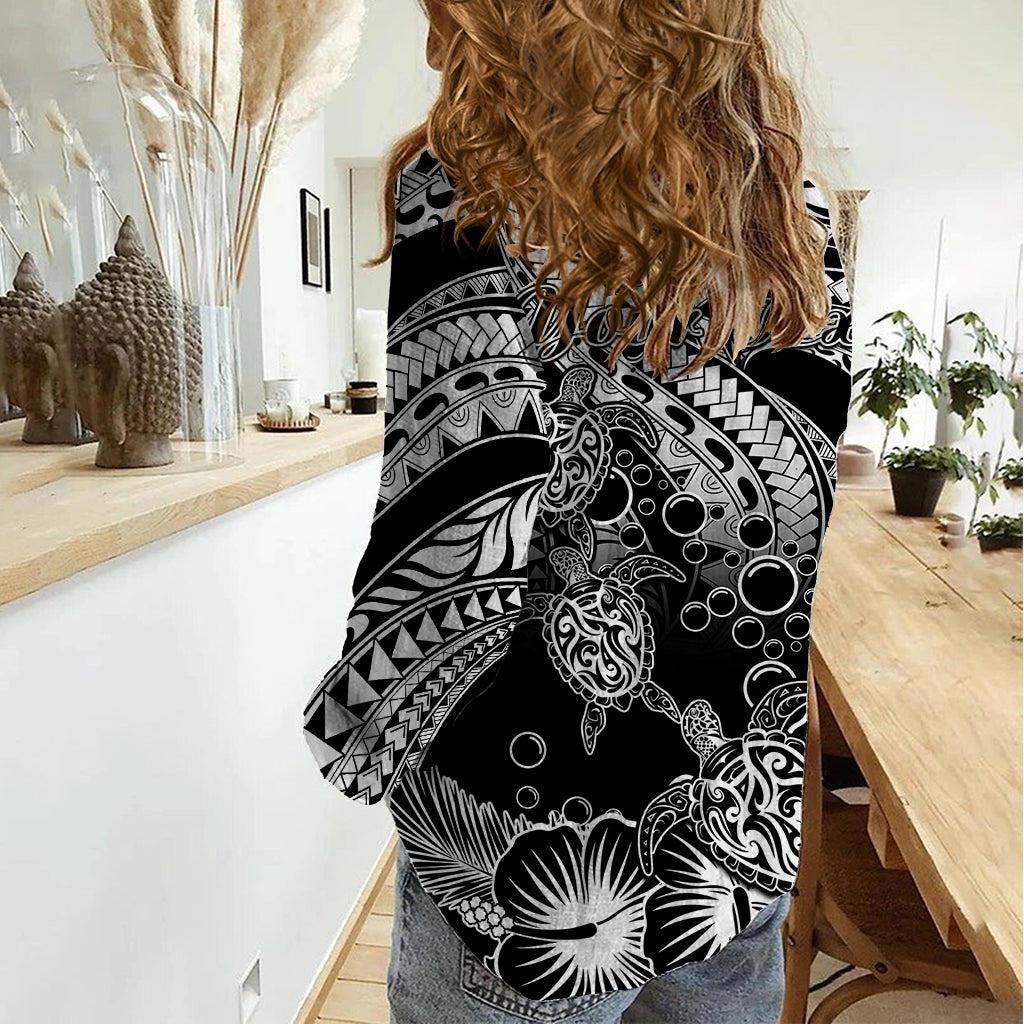 Personalised Polynesian Women Casual Shirt Tribal Honu Turtle with Hibiscus White Version LT14 - Polynesian Pride