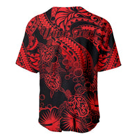 Personalised Polynesian Baseball Jersey Tribal Honu Turtle with Hibiscus Red Version LT14 - Polynesian Pride
