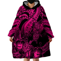 Personalised Polynesian Wearable Blanket Hoodie Tribal Honu Turtle with Hibiscus Pink Version LT14 - Polynesian Pride