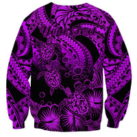 Personalised Polynesian Sweatshirt Tribal Honu Turtle with Hibiscus Purple Version LT14 - Polynesian Pride