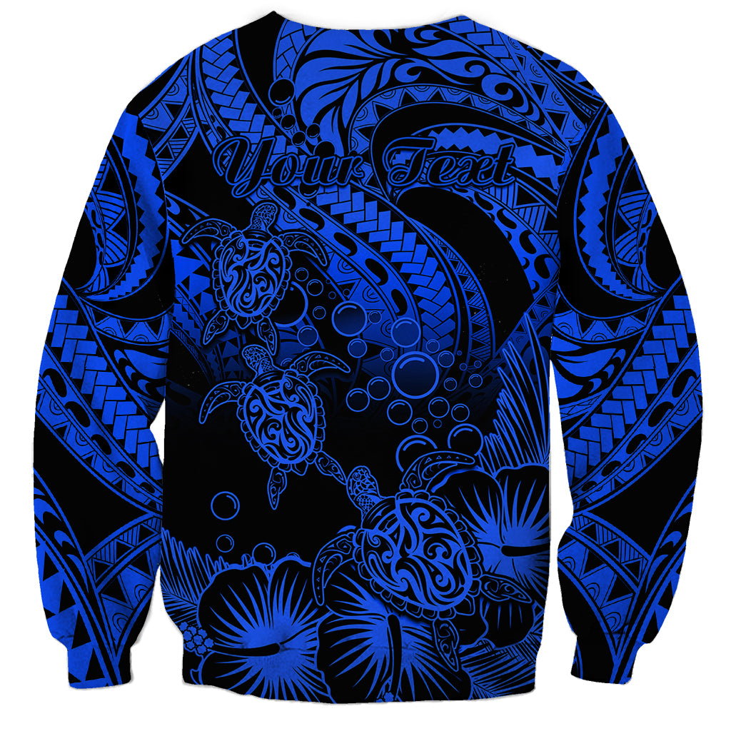 Personalised Polynesian Sweatshirt Tribal Honu Turtle with Hibiscus Blue Version LT14 - Polynesian Pride