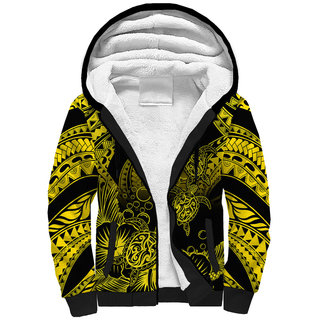 Personalised Polynesian Sherpa Hoodie Tribal Honu Turtle with Hibiscus Gold Version LT14 Unisex Gold - Polynesian Pride
