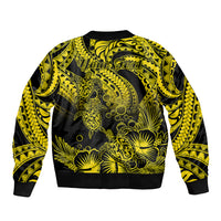 Personalised Polynesian Sleeve Zip Bomber Jacket Tribal Honu Turtle with Hibiscus Gold Version LT14 - Polynesian Pride
