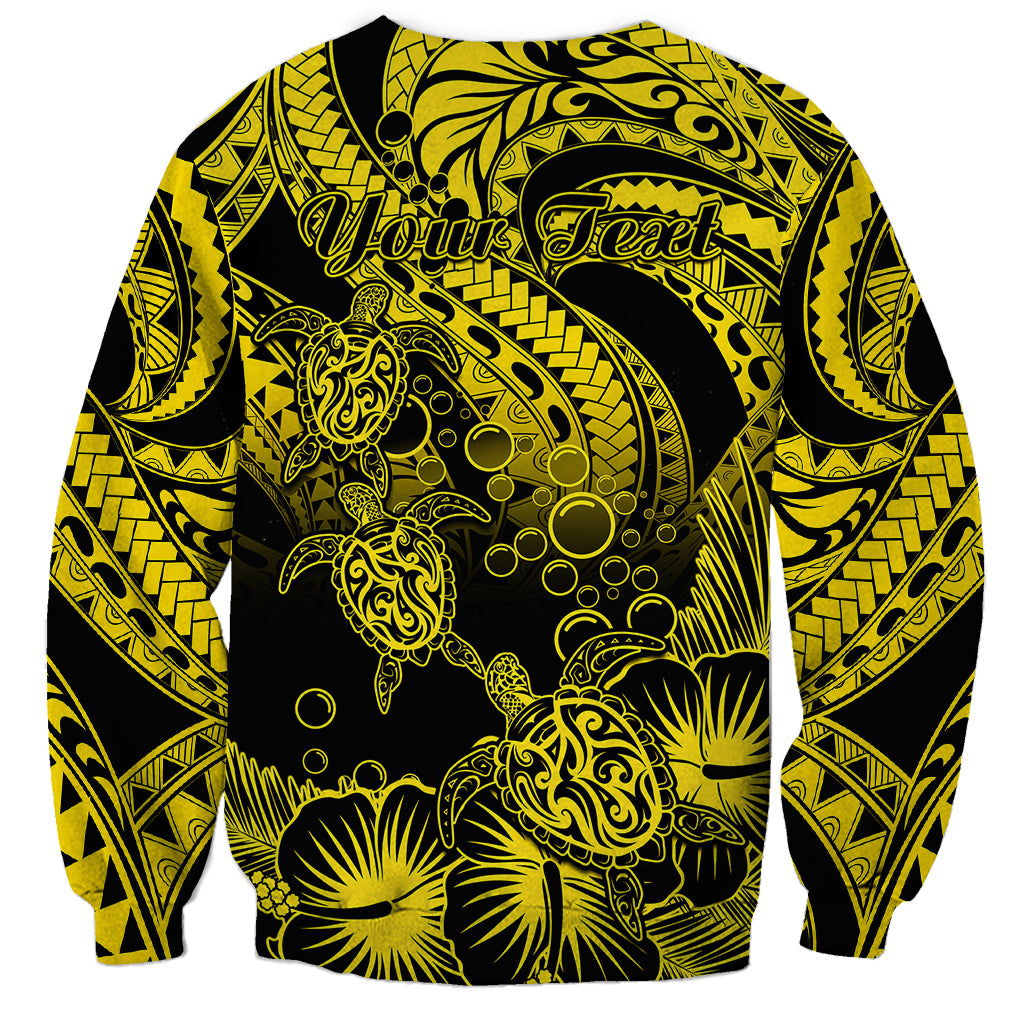 Personalised Polynesian Sweatshirt Tribal Honu Turtle with Hibiscus Gold Version LT14 - Polynesian Pride