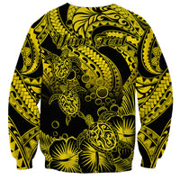 Personalised Polynesian Sweatshirt Tribal Honu Turtle with Hibiscus Gold Version LT14 - Polynesian Pride