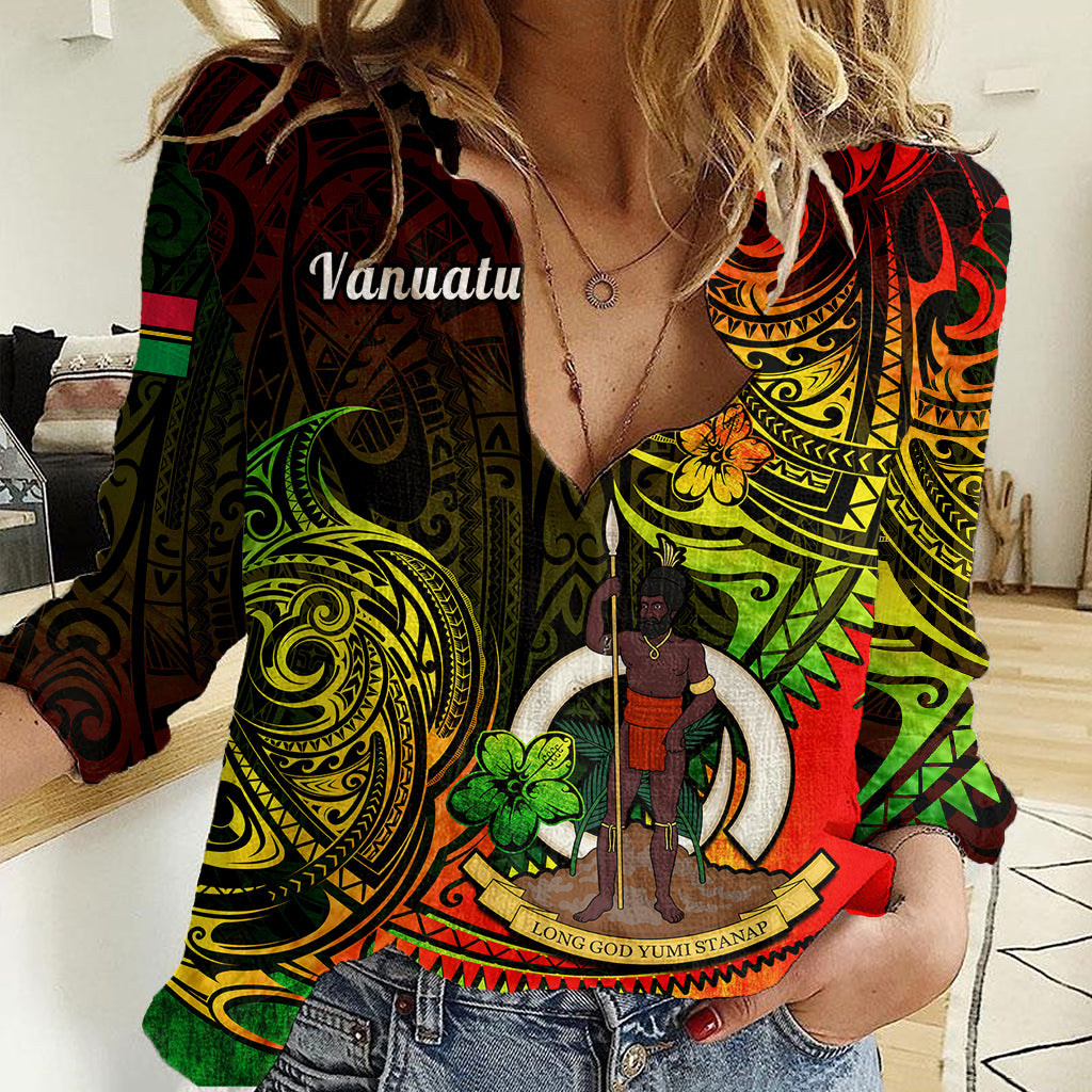 Polynesian Pride Vanuatu Women Casual Shirt Reggae Polynesia Long God Yumi Stanap LT14 Female Reggae - Polynesian Pride