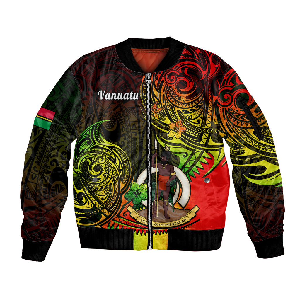 Personalised Vanuatu Sleeve Zip Bomber Jacket Reggae Polynesia Long God Yumi Stanap LT14 Unisex Reggae - Polynesian Pride