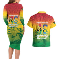 Vanuatu Indipendens Dei Couples Matching Long Sleeve Bodycon Dress and Hawaiian Shirt Yumi 46th Independence Anniversary