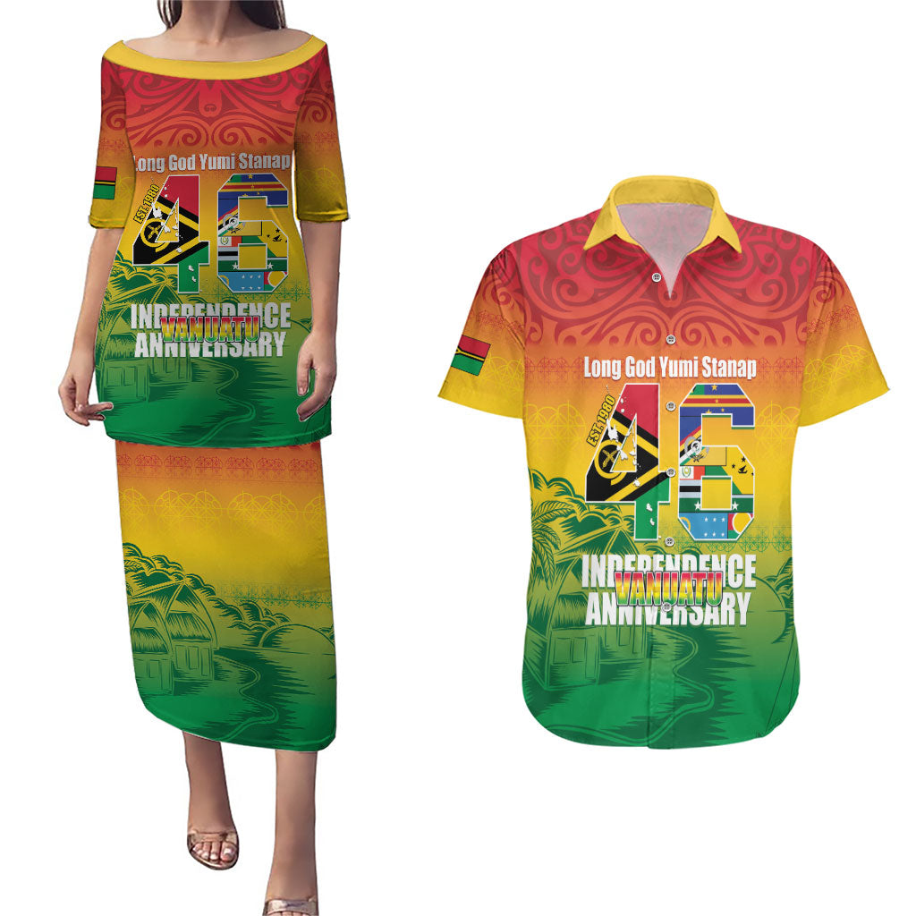 Vanuatu Indipendens Dei Couples Matching Puletasi and Hawaiian Shirt Yumi 46th Independence Anniversary