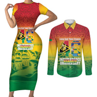 Vanuatu Indipendens Dei Couples Matching Short Sleeve Bodycon Dress and Long Sleeve Button Shirt Yumi 46th Independence Anniversary