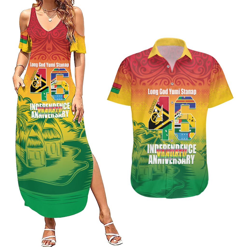 Vanuatu Indipendens Dei Couples Matching Summer Maxi Dress and Hawaiian Shirt Yumi 46th Independence Anniversary
