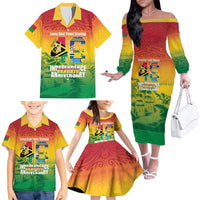 Vanuatu Indipendens Dei Family Matching Off The Shoulder Long Sleeve Dress and Hawaiian Shirt Yumi 46th Independence Anniversary