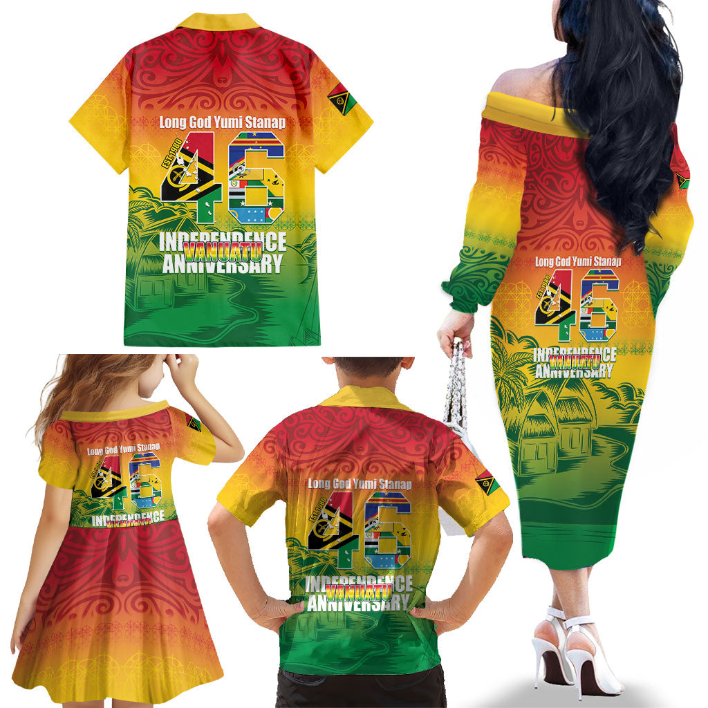Vanuatu Indipendens Dei Family Matching Off The Shoulder Long Sleeve Dress and Hawaiian Shirt Yumi 46th Independence Anniversary