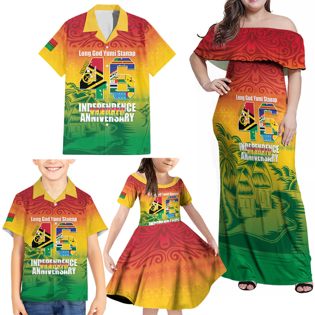 Vanuatu Indipendens Dei Family Matching Off Shoulder Maxi Dress and Hawaiian Shirt Yumi 46th Independence Anniversary