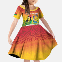 Vanuatu Indipendens Dei Family Matching Off Shoulder Short Dress and Hawaiian Shirt Yumi 46th Independence Anniversary LT14 Daughter's Dress Reggae - Polynesian Pride