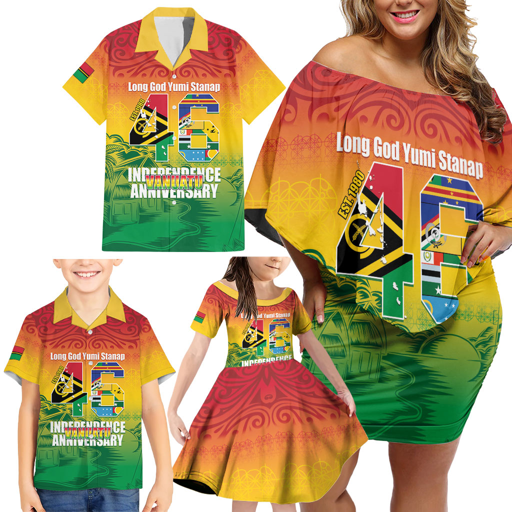 Vanuatu Indipendens Dei Family Matching Off Shoulder Short Dress and Hawaiian Shirt Yumi 46th Independence Anniversary LT14 - Polynesian Pride