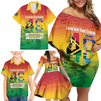 Vanuatu Indipendens Dei Family Matching Off Shoulder Short Dress and Hawaiian Shirt Yumi 46th Independence Anniversary LT14 - Polynesian Pride