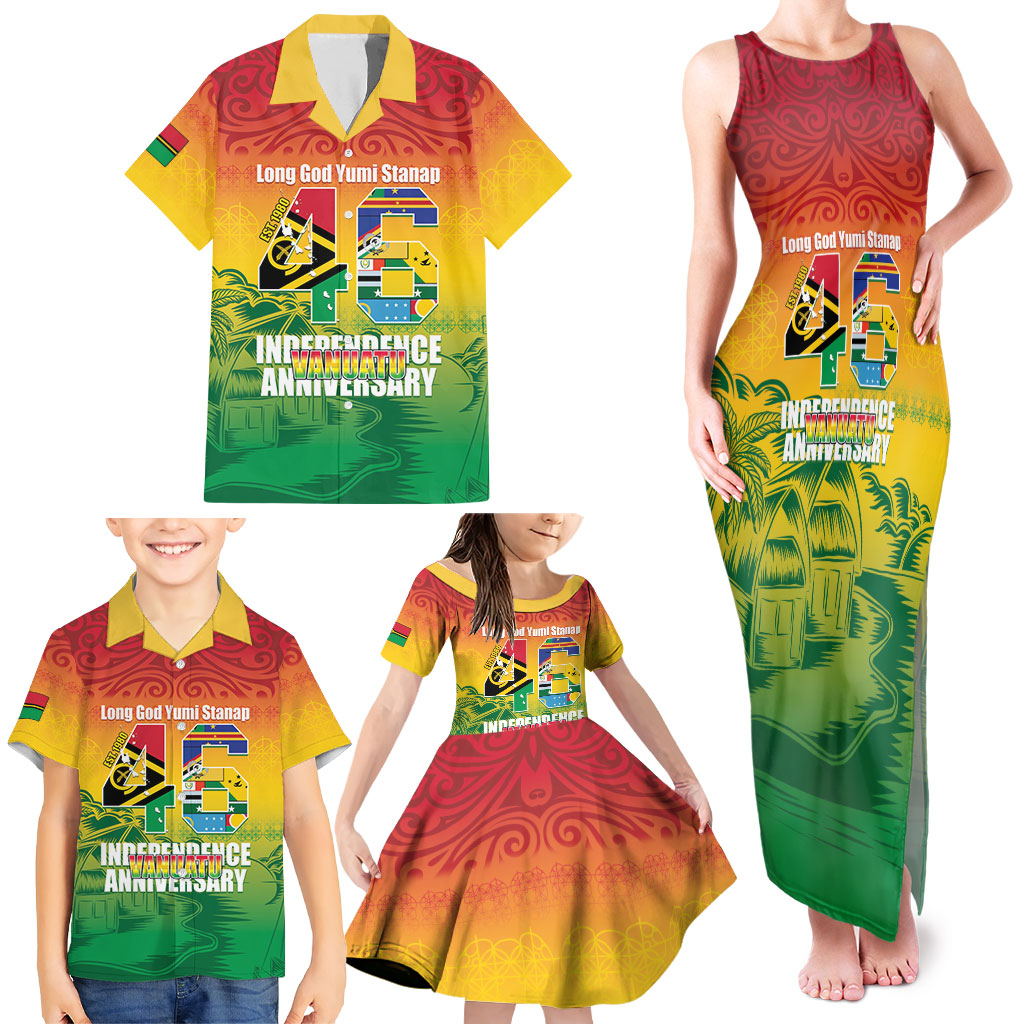 Vanuatu Indipendens Dei Family Matching Tank Maxi Dress and Hawaiian Shirt Yumi 46th Independence Anniversary