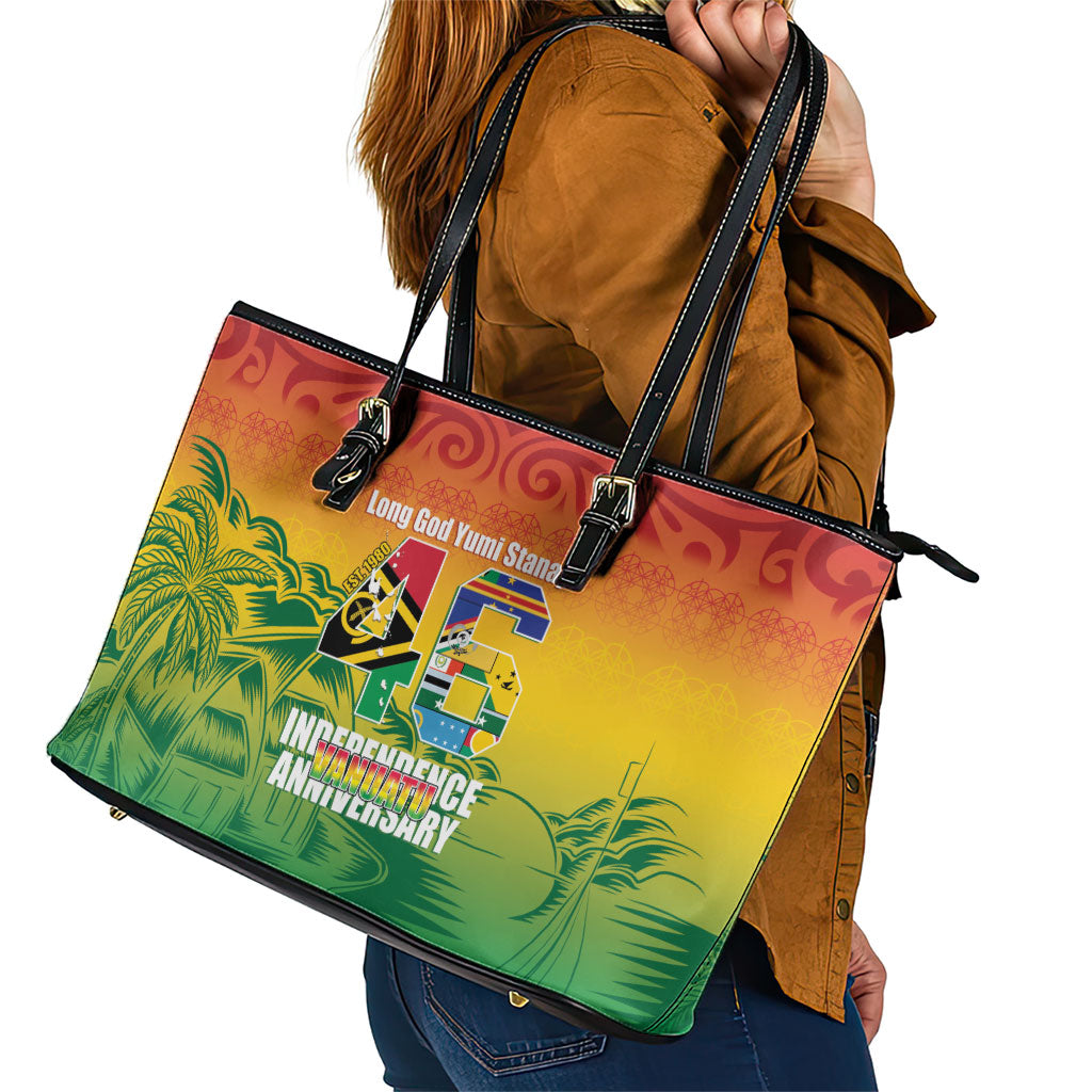 Vanuatu Indipendens Dei Leather Tote Bag Yumi 46th Independence Anniversary