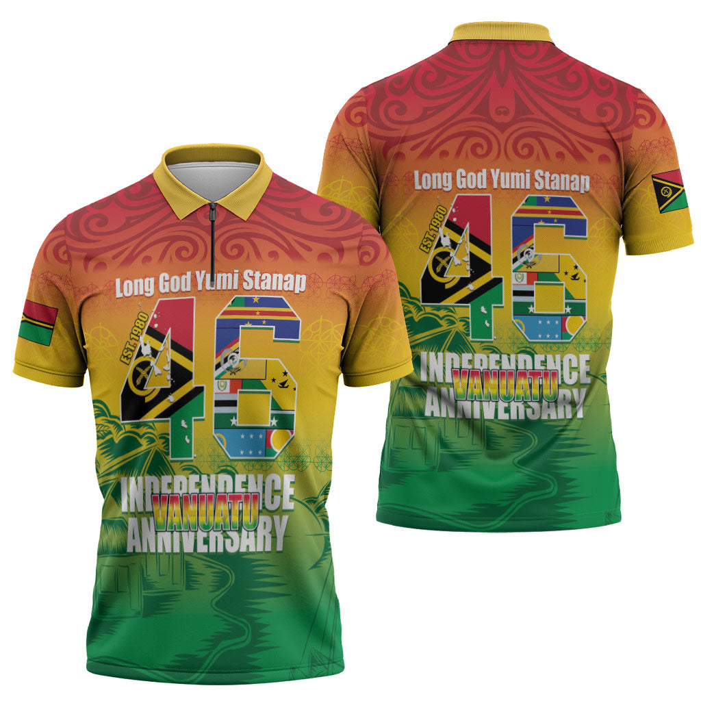 Vanuatu Indipendens Dei Zipper Polo Shirt Yumi 46th Independence Anniversary LT14 - Polynesian Pride