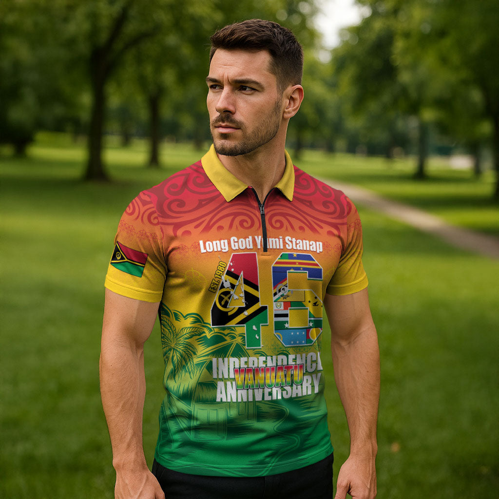 Vanuatu Indipendens Dei Zipper Polo Shirt Yumi 46th Independence Anniversary LT14 - Polynesian Pride