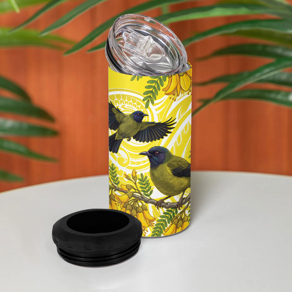 Bellbird New Zealand 4 in 1 Can Cooler Tumbler Korimako Kowhai Maori Pattern