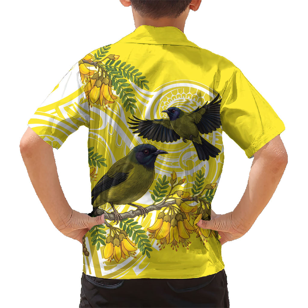 Bellbird New Zealand Family Matching Mermaid Dress and Hawaiian Shirt Korimako Kowhai Maori Pattern LT14 - Polynesian Pride