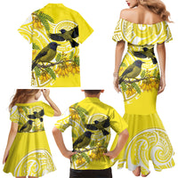 Bellbird New Zealand Family Matching Mermaid Dress and Hawaiian Shirt Korimako Kowhai Maori Pattern LT14 - Polynesian Pride