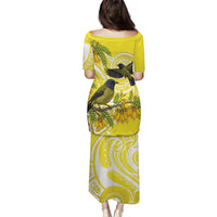 Bellbird New Zealand Family Matching Puletasi and Hawaiian Shirt Korimako Kowhai Maori Pattern